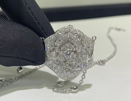 Piaget 18k White Gold With 118 Diamonds 2.86ct Rose Pendant Necklace