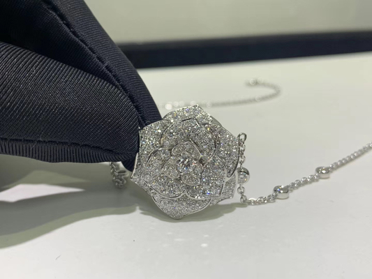 Piaget 18k White Gold With 118 Diamonds 2.86ct Rose Pendant Necklace