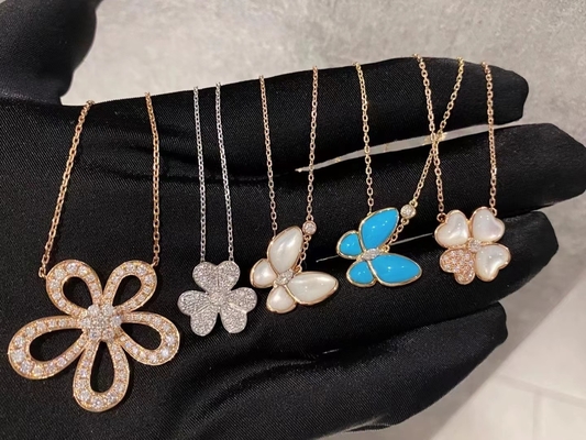 18k Yellow Gold VCA Sweet Butterfly Necklace VVS Diament okrągły