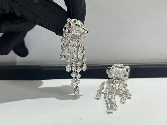 Inspirujące kolczyki Panthere de Brand 18k białego złota z diamentami