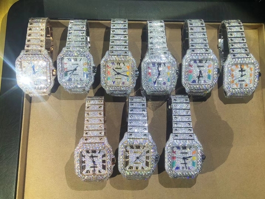 Hip Hop Iced Out Lab Diamonds Duży wyłącznik Vvs Moissanite Watch