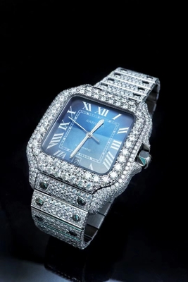 OEM Błękitny wyłącznik Iced Out Moissanite Watch Brand Bussdown Watch